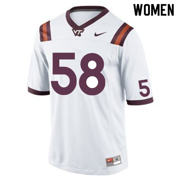 Women #58 Josh Fuga Virginia Tech Hokies College Football Jerseys Sale-White - Click Image to Close